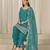 Teal roman silk heavy thread embroidery, sequins with mirror work salwar kameez