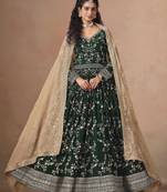 Dark green faux georgette heavy thread embroidery, zari with sequins work salwar kameez