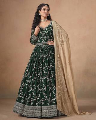 Dark green faux georgette heavy thread embroidery, zari with sequins work salwar kameez 2