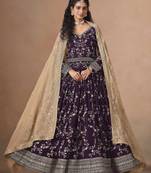 Purple faux georgette heavy thread embroidery, zari with sequins work salwar kameez