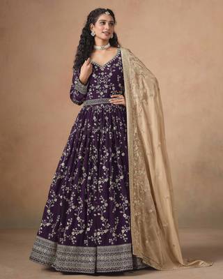 Purple faux georgette heavy thread embroidery, zari with sequins work salwar kameez 2