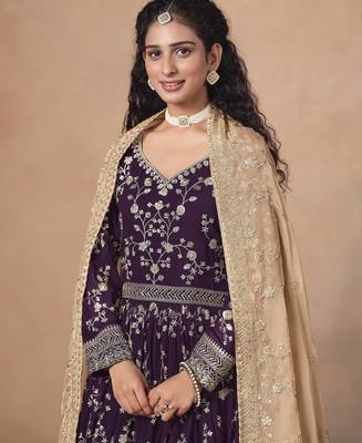 Purple faux georgette heavy thread embroidery, zari with sequins work salwar kameez 3