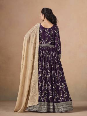 Purple faux georgette heavy thread embroidery, zari with sequins work salwar kameez 4