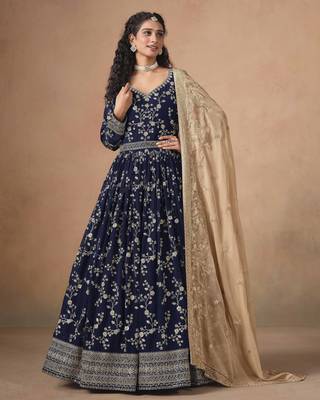 Navy blue faux georgette heavy thread embroidery, zari with sequins work salwar kameez 2