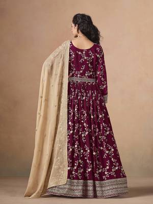 Burgundy faux georgette heavy thread embroidery, zari with sequins work salwar kameez 3