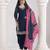 Navy blue roman silk heavy thread embroidery, zari with mirror work salwar kameez