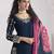 Navy blue roman silk heavy thread embroidery, zari with mirror work salwar kameez