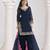 Navy blue roman silk heavy thread embroidery, zari with mirror work salwar kameez