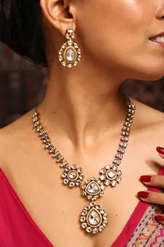 Elegant american diamond necklace set with maang tikka