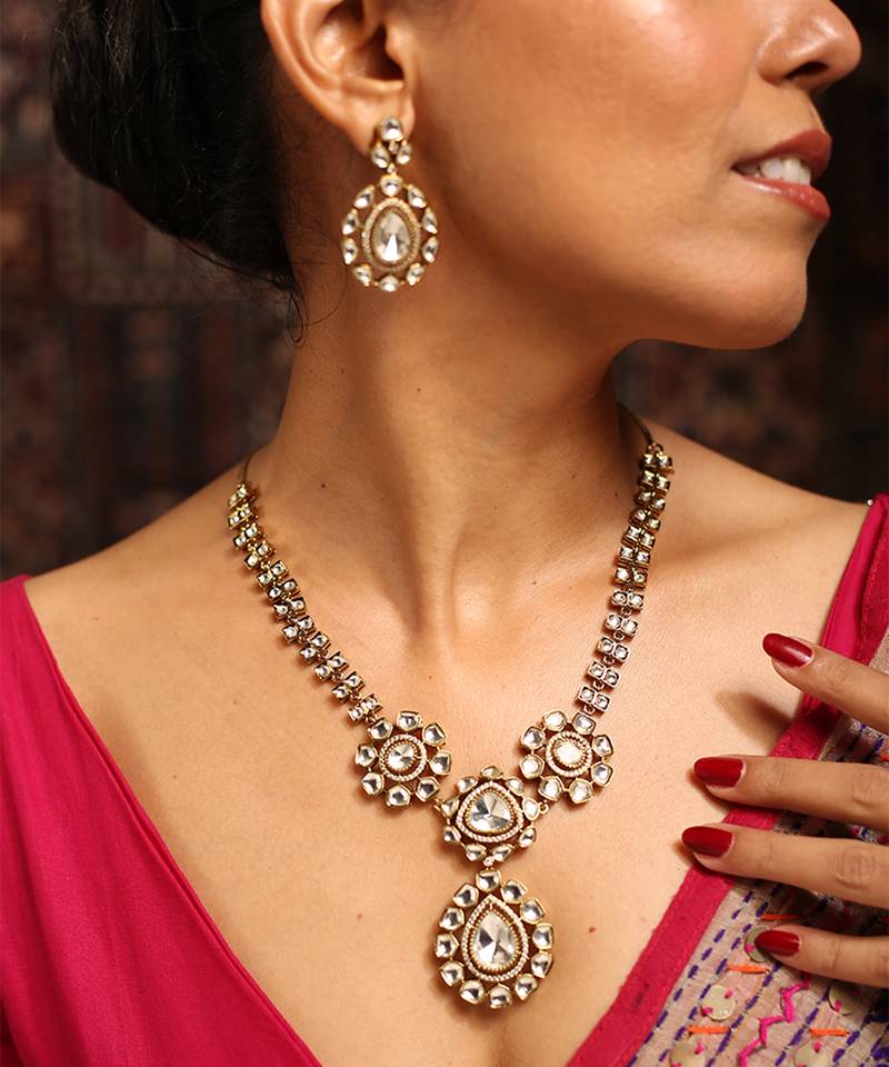 Elegant american diamond necklace set with maang tikka