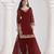 Maroon roman silk heavy thread embroidery, zari with mirror work salwar kameez