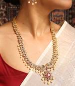 Gold necklace with ruby and pearl accents