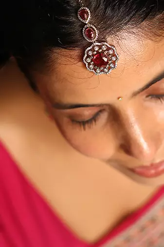 Royal pink kundan choker set with maang tikka and earrings