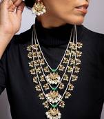 High gold multi-layer pearl and kundan necklace set with matching earrings
