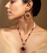 Ruby red beaded necklace set with statement pendant