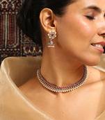 Elegant red stone choker set with pearl detailing