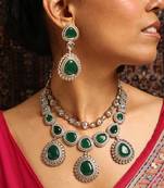 Statement green stone necklace set with kundan accents
