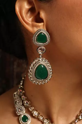 Statement green stone necklace set with kundan accents