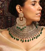 Grand kundan choker set with emerald green beads