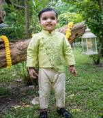 Green embroidered net kurta pyjama