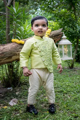 Green embroidered net kurta pyjama