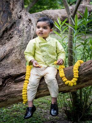 Green embroidered net kurta pyjama 5