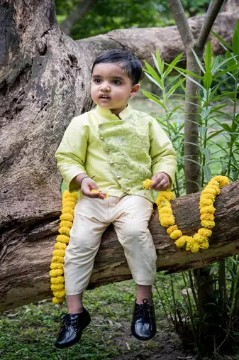 Green embroidered net kurta pyjama