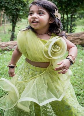 Green embroidered net lehenga 4