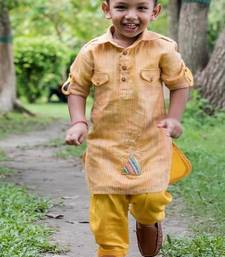 Mustard yellow embroidered cotton kurta pyjama