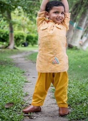 Mustard yellow embroidered cotton kurta pyjama 3