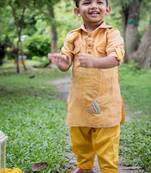 Mustard yellow embroidered cotton kurta pyjama