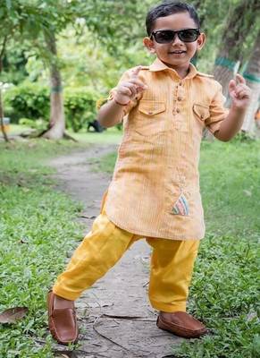 Mustard yellow embroidered cotton kurta pyjama 5