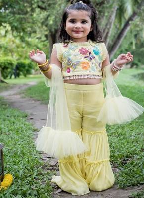 Yellow embroidered chiffon sharara 1