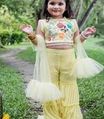 Yellow embroidered chiffon sharara