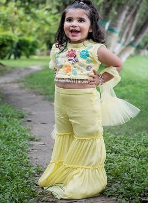 Yellow embroidered chiffon sharara 2