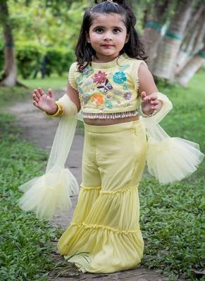 Yellow embroidered chiffon sharara 3