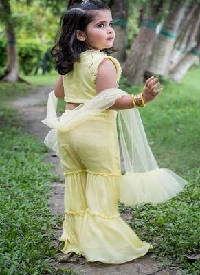 Yellow embroidered chiffon sharara 4