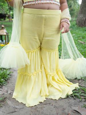 Yellow embroidered chiffon sharara 5