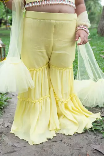 Yellow embroidered chiffon sharara