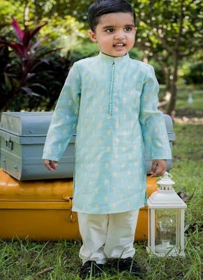 Green printed cotton kurta pyjama 2