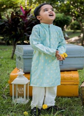 Green printed cotton kurta pyjama 5