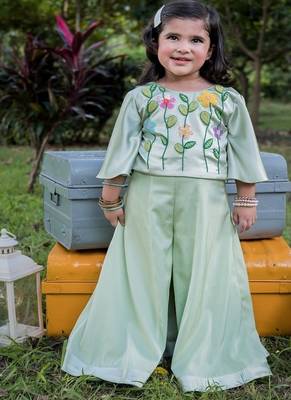 Green embroidered satin sharara 1