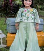 Green embroidered satin sharara