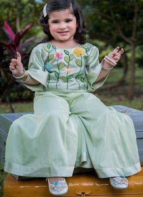 Green embroidered satin sharara 2