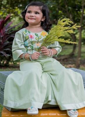 Green embroidered satin sharara 3