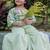 Green embroidered satin sharara