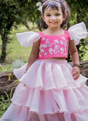 Pink embroidered organza lehenga 1