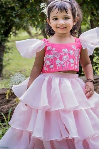 Pink embroidered organza lehenga