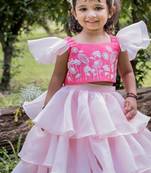 Pink embroidered organza lehenga