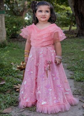 Pink embroidered net lehenga 1